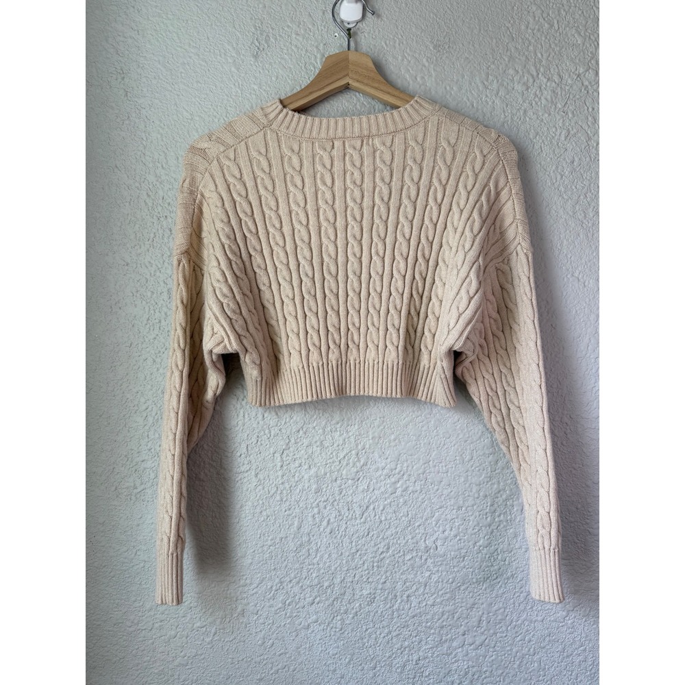Altar'd State Beige Cable Knit Cropped Crew Neck Sweater XS - Picture 2 of 4